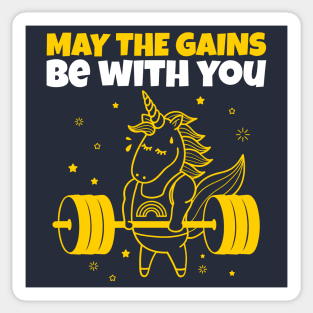 May The Gains Be With You - Unicorn Gym Funny Quote Sticker